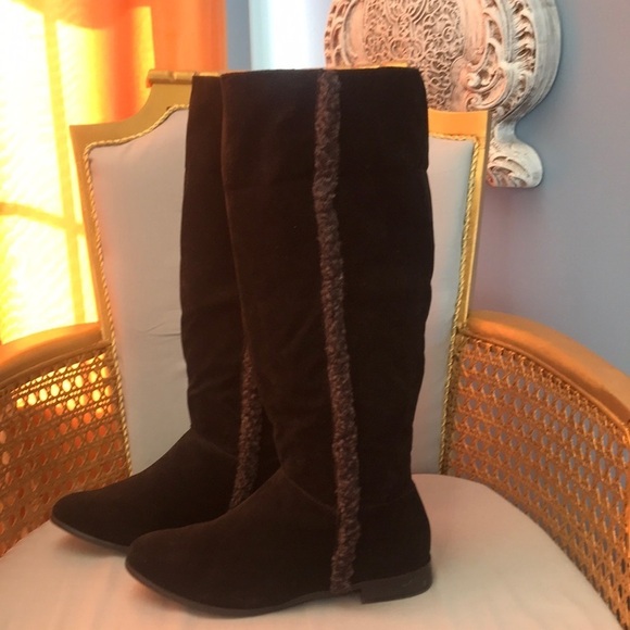 Rampage  Carissa black velvet gray faux fur fold over knee high boots  size 7 - Picture 2 of 12